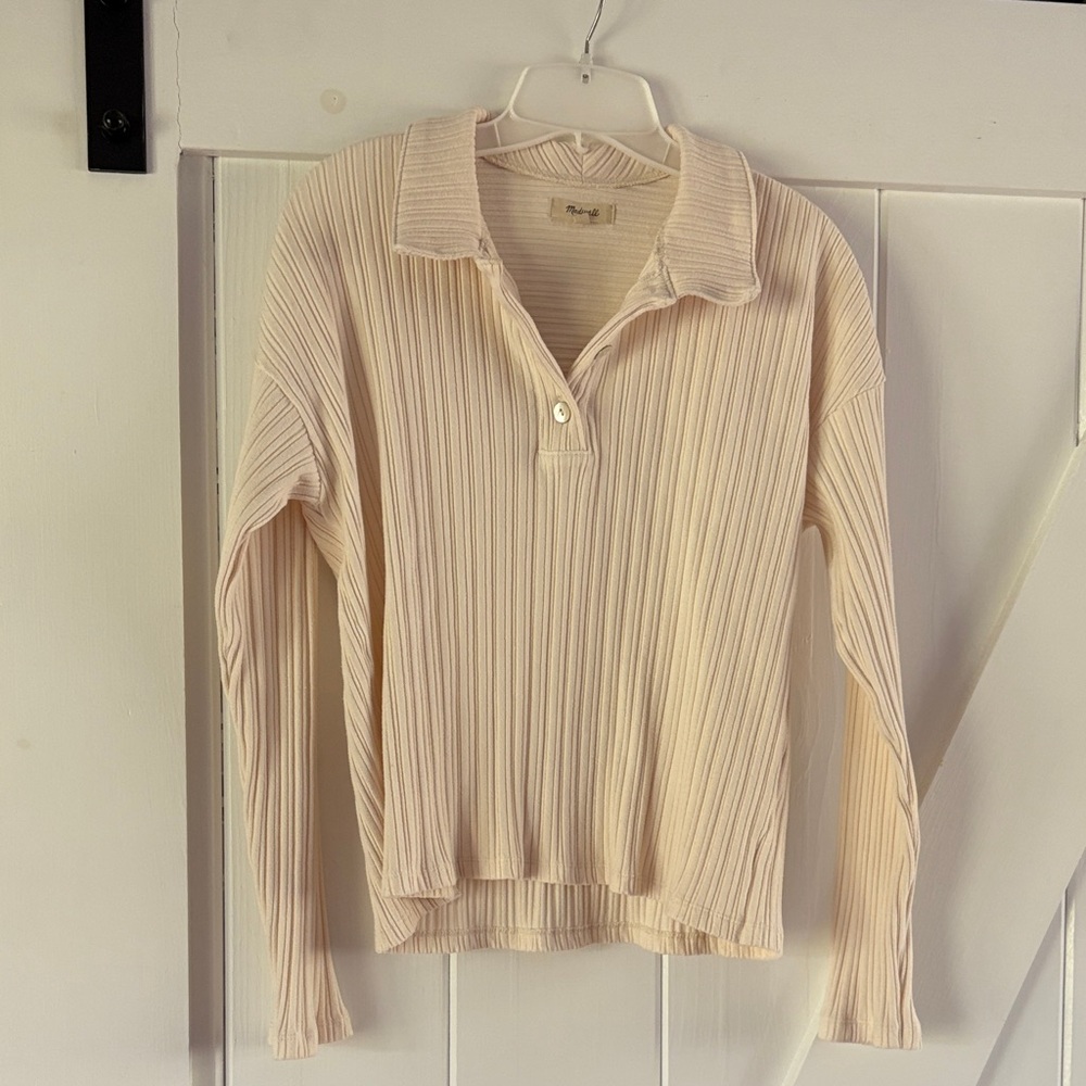 Madewell Cream Ribbed Button Down Shirt